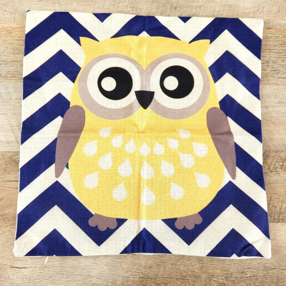 Yellow Blue Owl Pillow Case